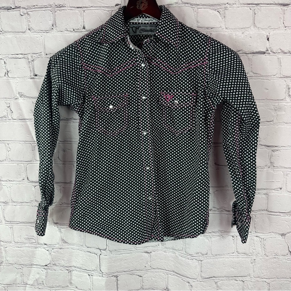 cowgirl hardware western boho embroidered Polka Dot Shirt girls sz M 7/8